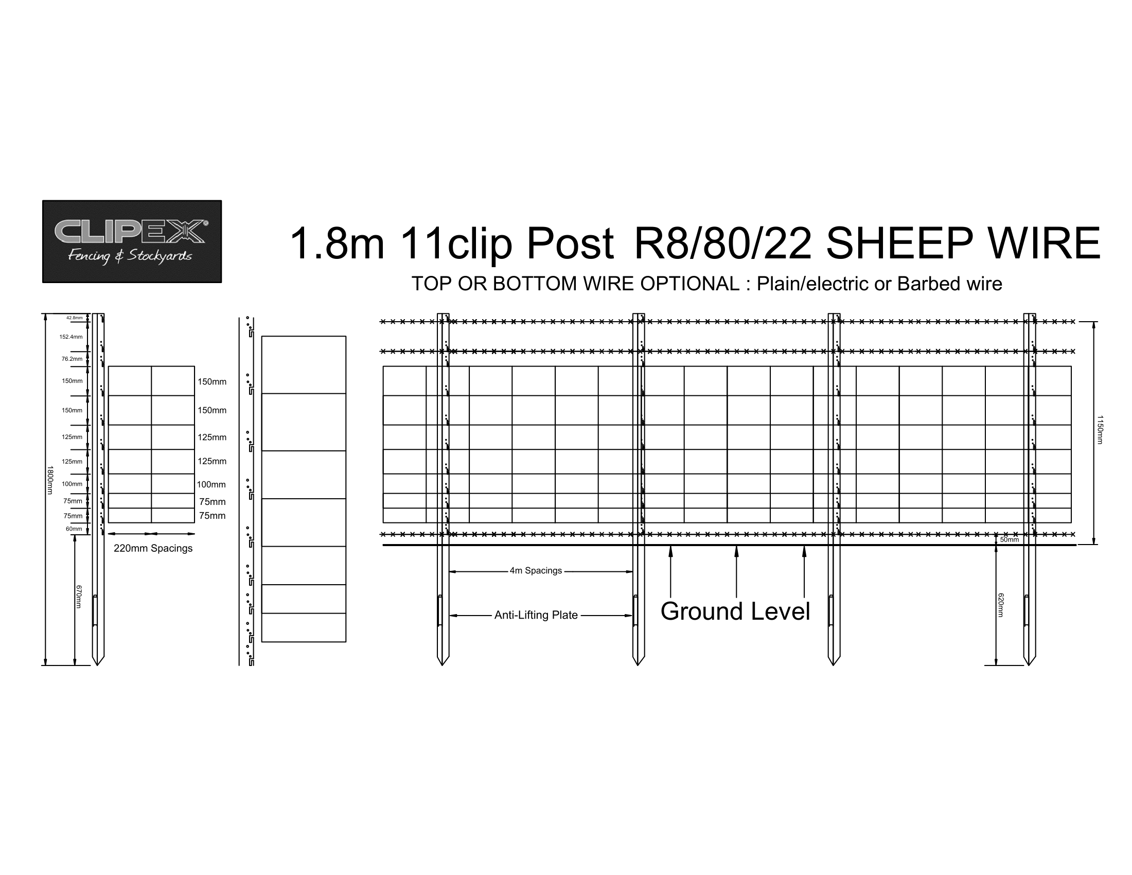 Clipex Eco Post 1.8m 10 Clip Sheep Post