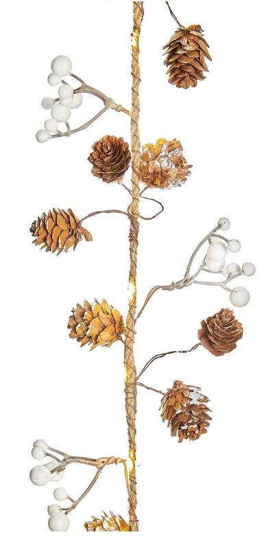 1.65m Battery Operated Rustic Rope Garland with Pine Cones and Berries