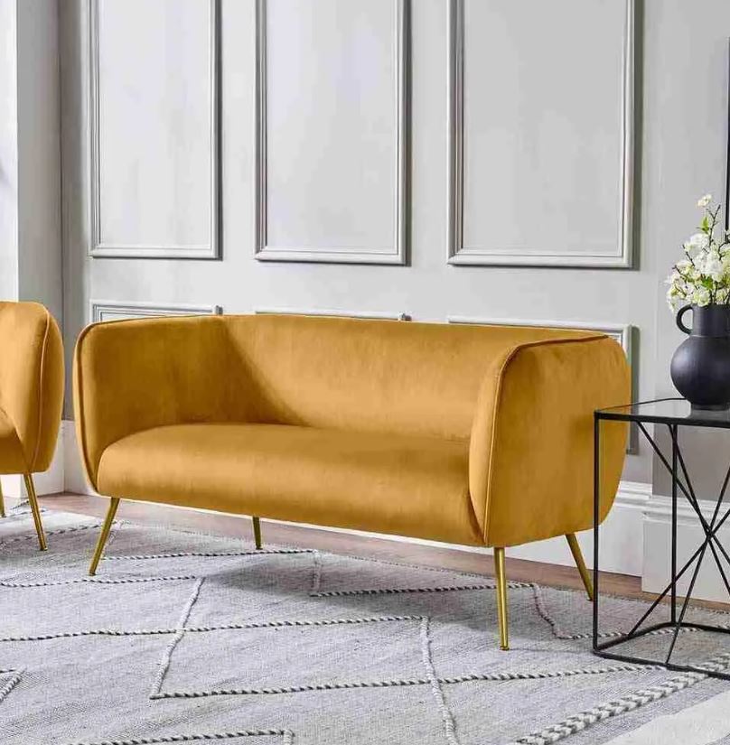 Lucca Gold Velvet and Metal Sofa