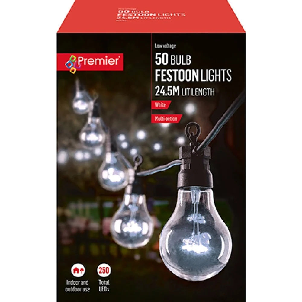 50 Non Connectable Multi Action Festoon Lights - White