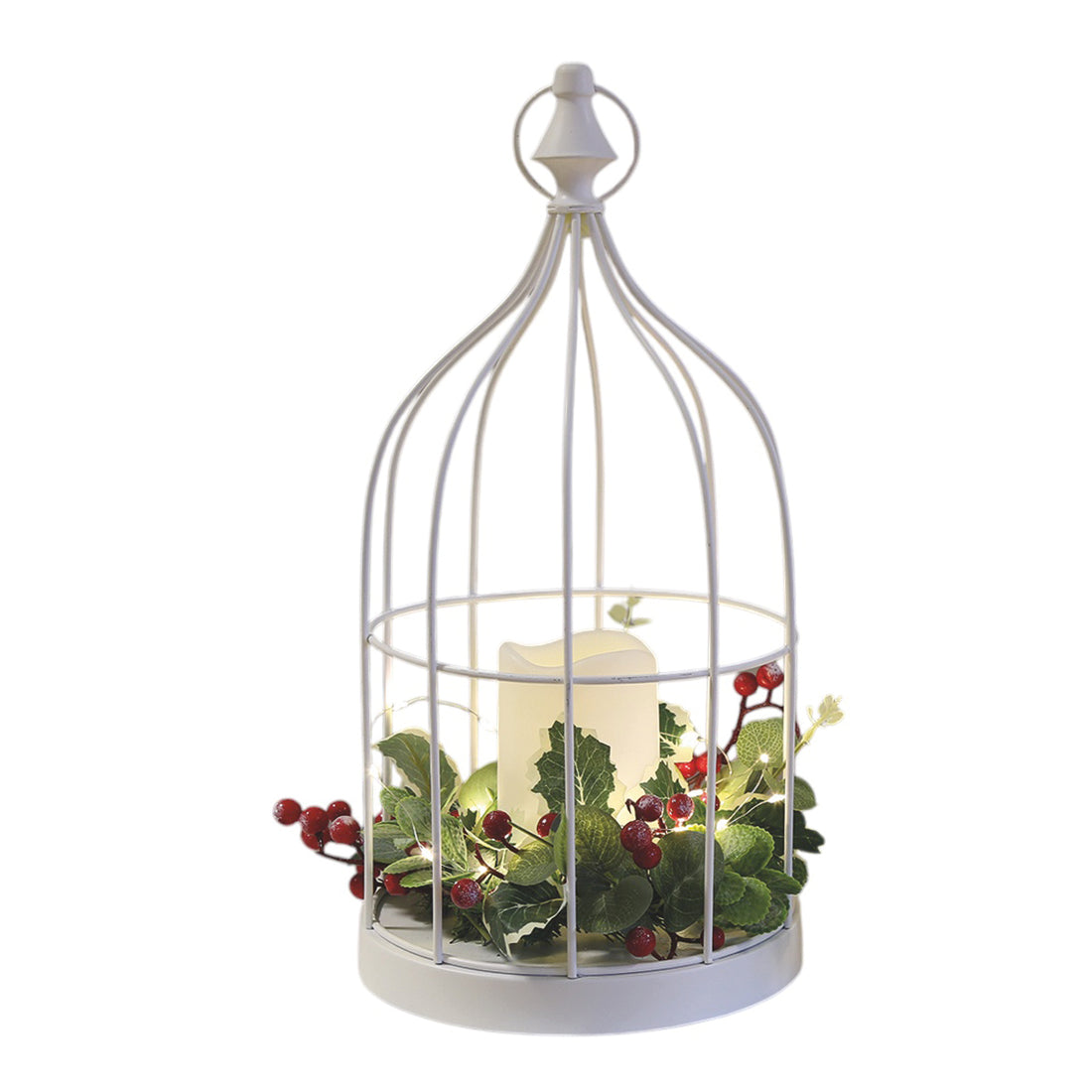 LED Cage Lantern White 20x40cm