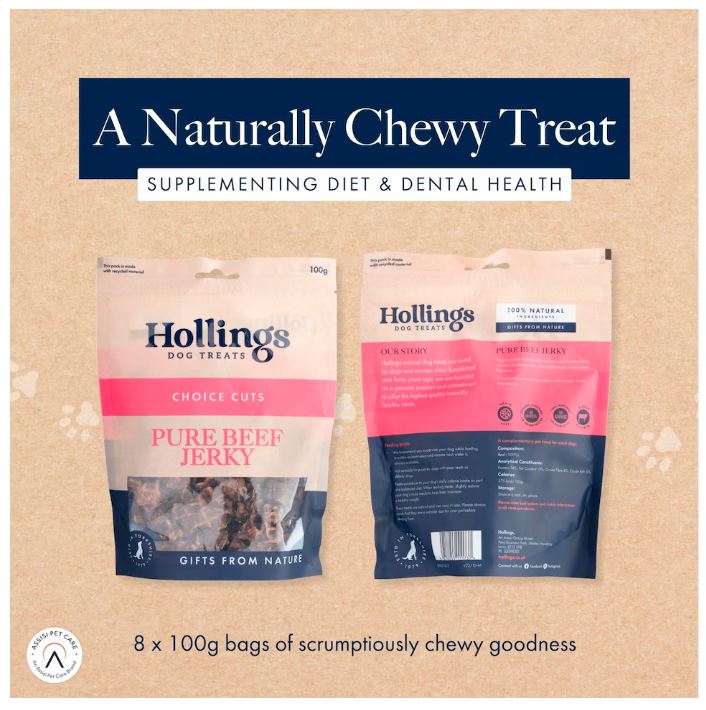 Hollings Pure Beef Jerky Natural Dog Treats 100g