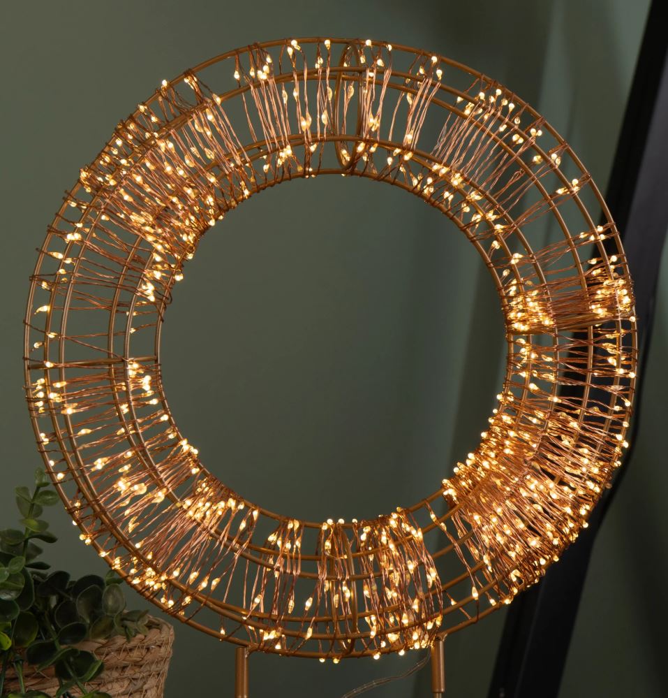 45cm Rose Gold Table Top Wreath with 720 Twinklin