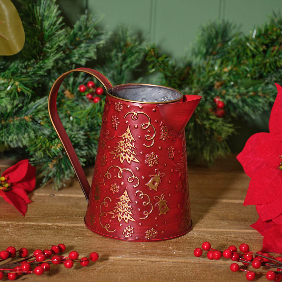 Metal Jug with Christmas Trees and Bells