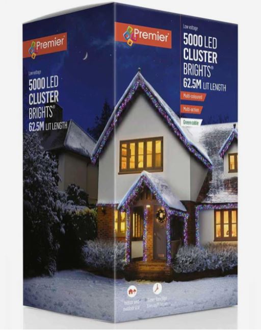 Premier 5000 Multi-Action LED Cluster Christmas Lights - Multi-Coloured