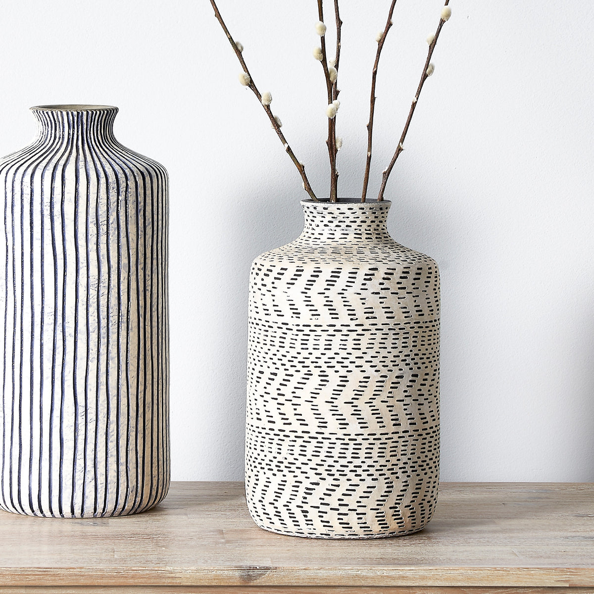 Atouk Natural Black Stoneware Aztec Design Vase