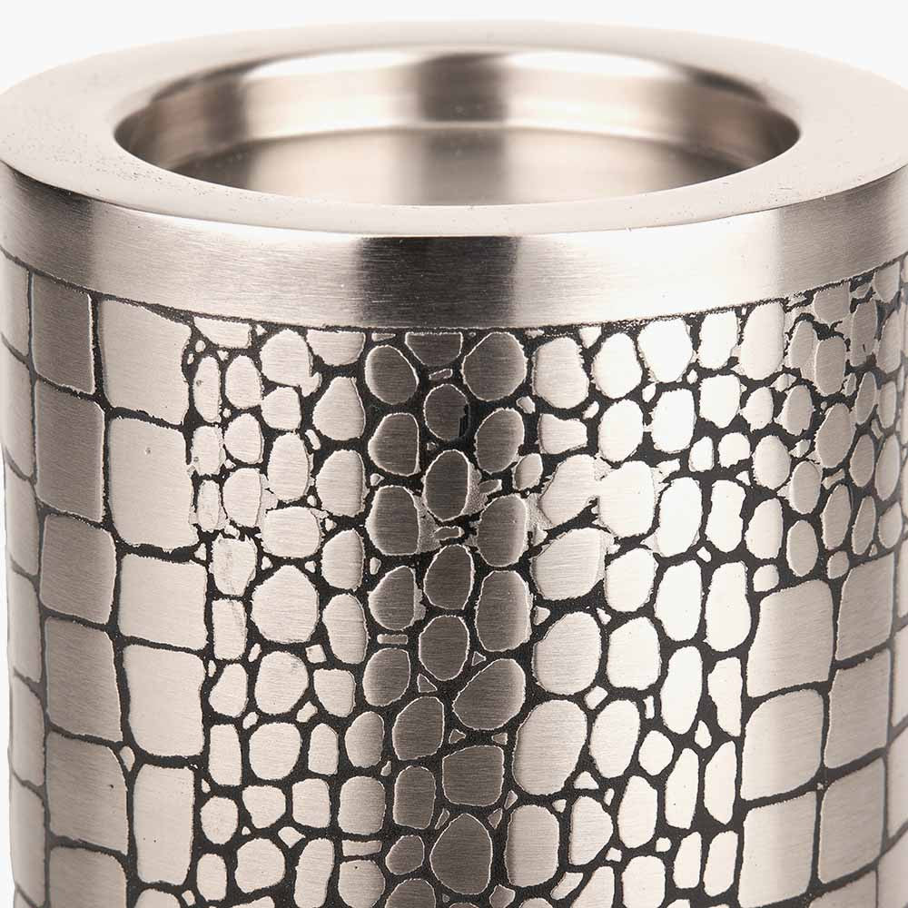 S/3 Antique Silver Croc Print Candle Holder