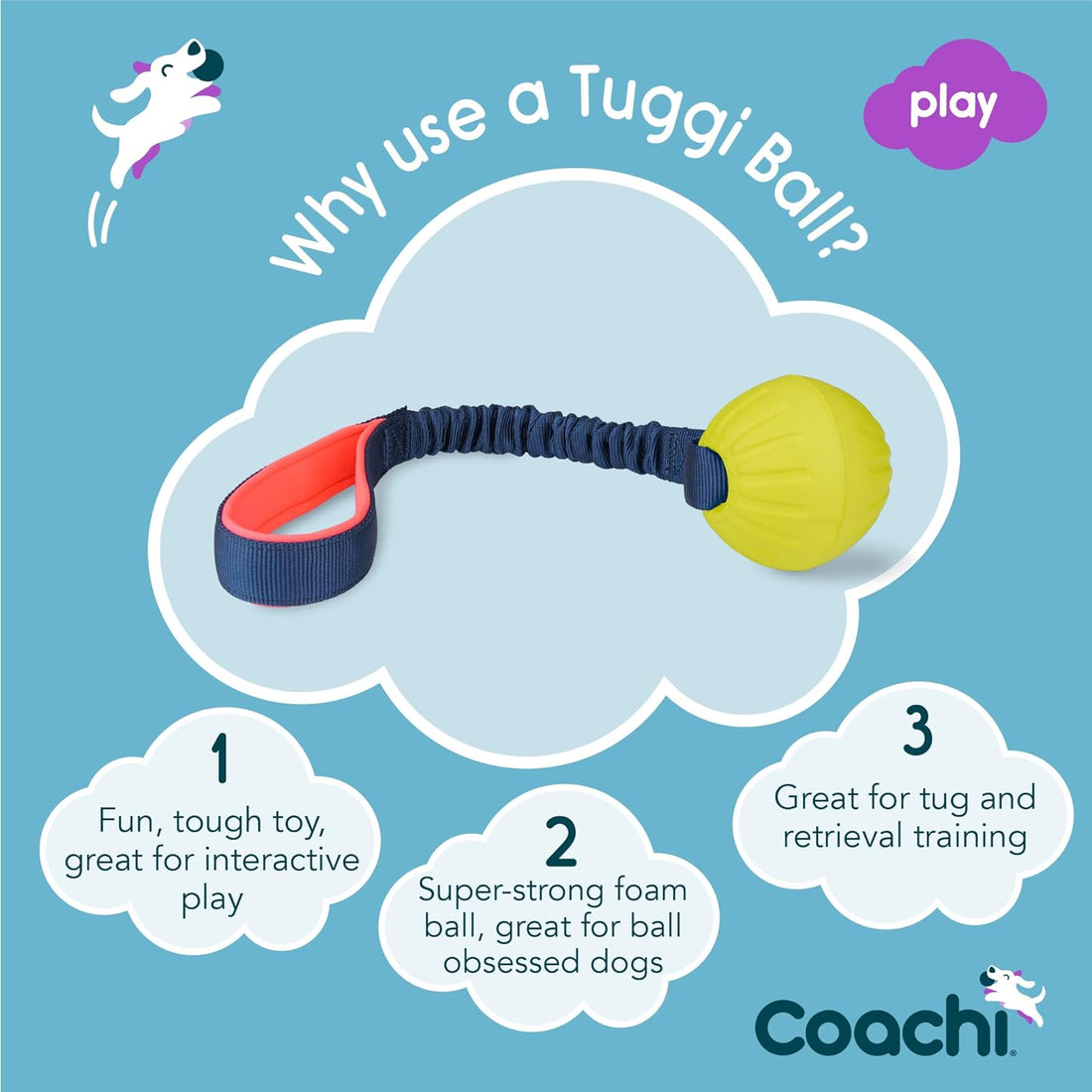 Coachi Tuggi Ball Dog Toy - Navy, Coral & Lime
