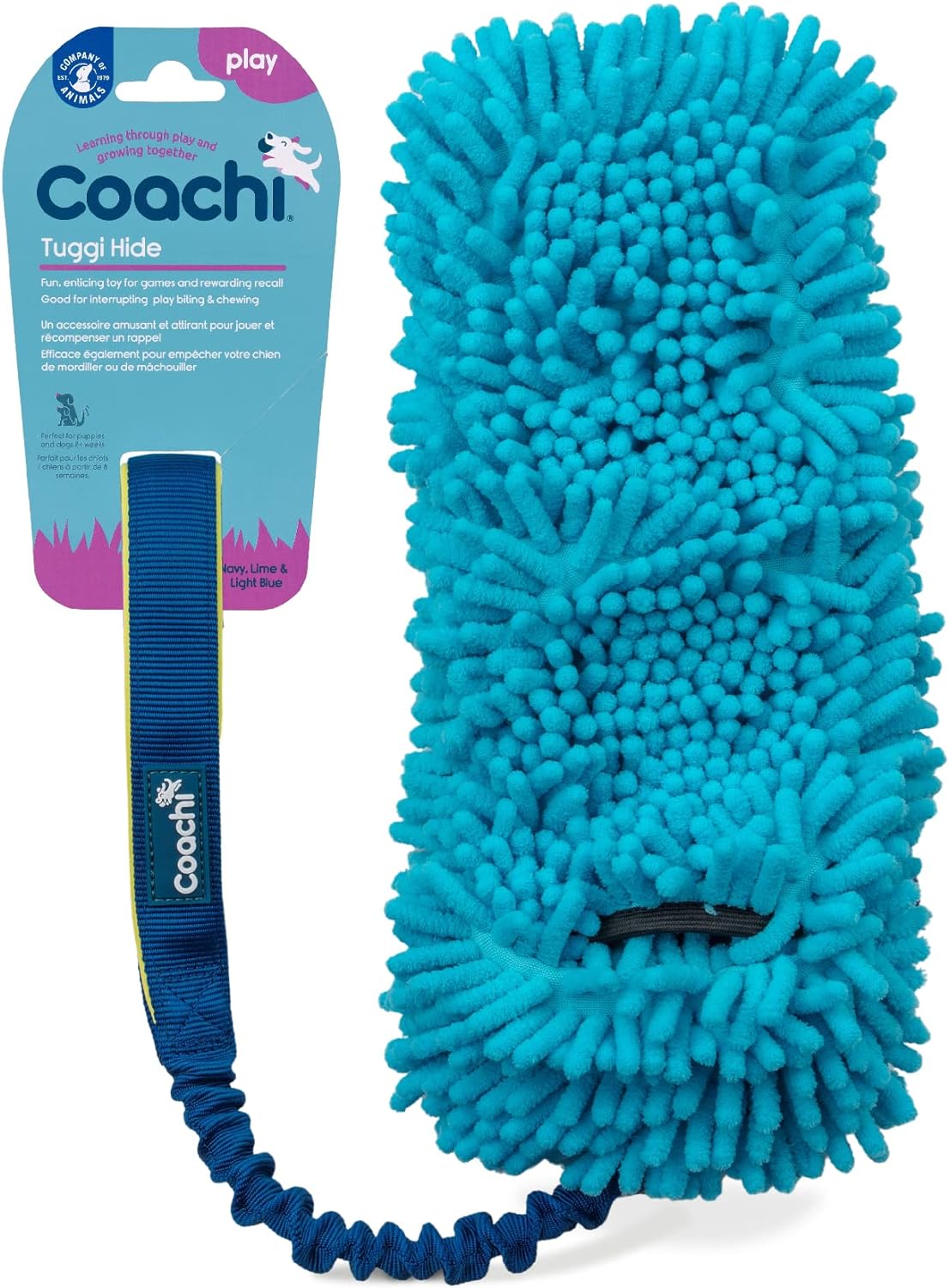 Coachi Tuggi Hide Dog Toy - Navy, Lime & Blue