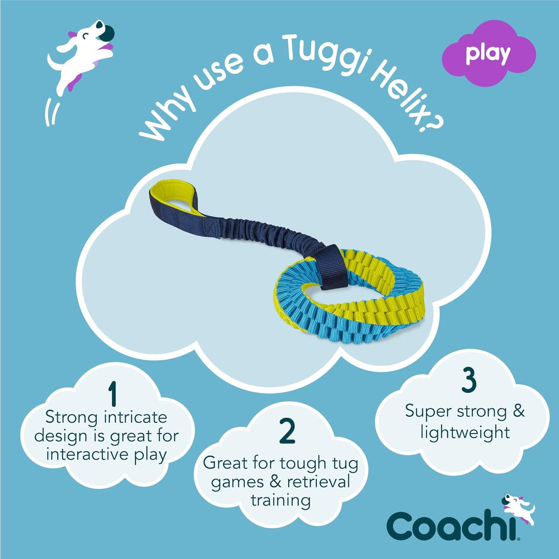 Coachi Tuggi Helix Dog Toy - Navy, Lime & Blue