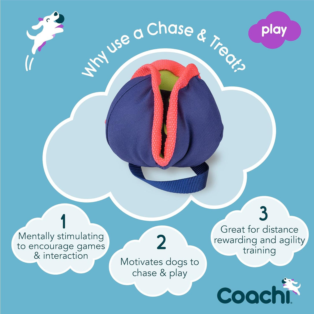 Coachi Chase & Treat Dog Toy - Navy, Lime & Coral