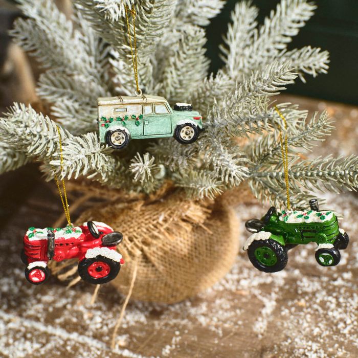 Christmas Farm Vehicle Hanger with Snow - 3 Assorted