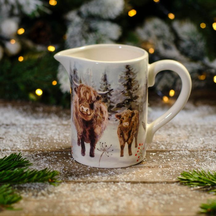 Frosted Highland Cow Scene Ceramic Jug