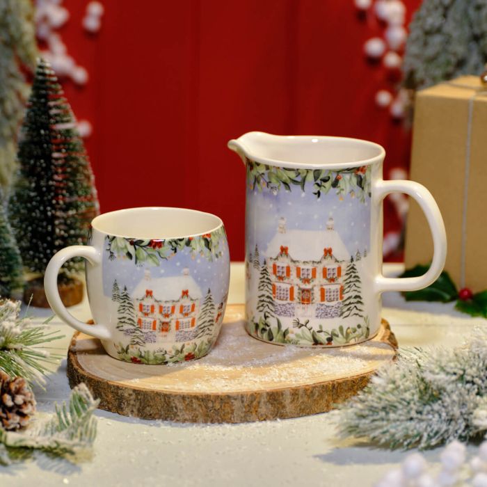 Christmas Cottage Scene Ceramic Jug