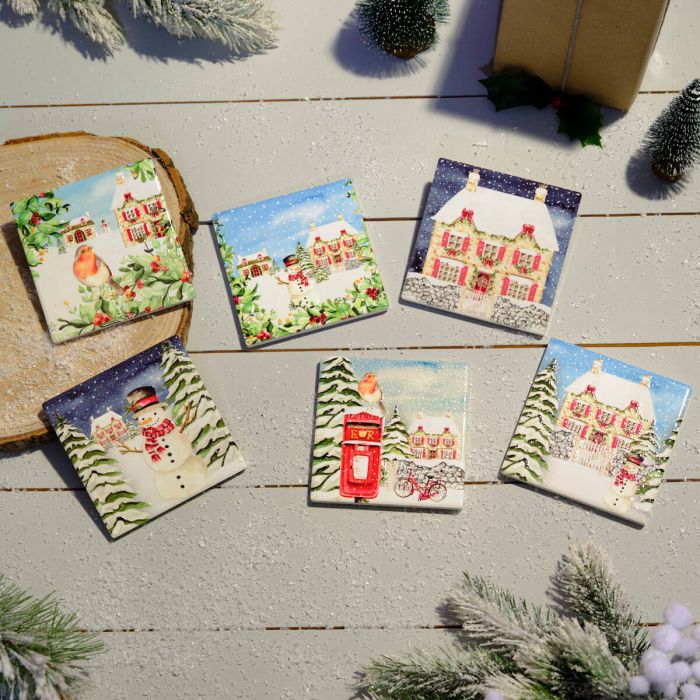 Christmas Ceramic Coaster - 6 Assorted
