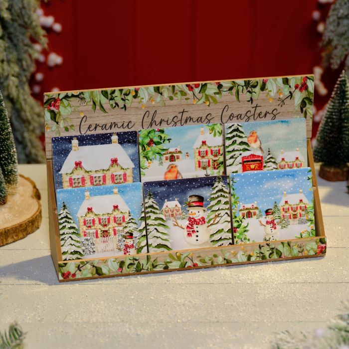 Christmas Ceramic Coaster - 6 Assorted