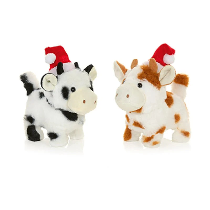 Walking Cow with Sound & Santa Hat - 22cm