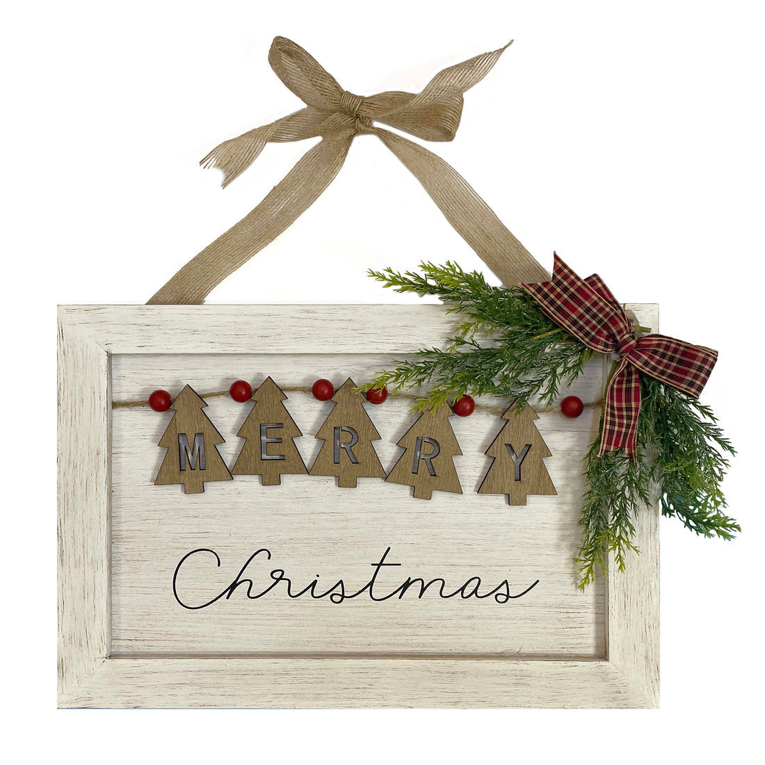36cm White Merry Christmas Sign with Mini Tree