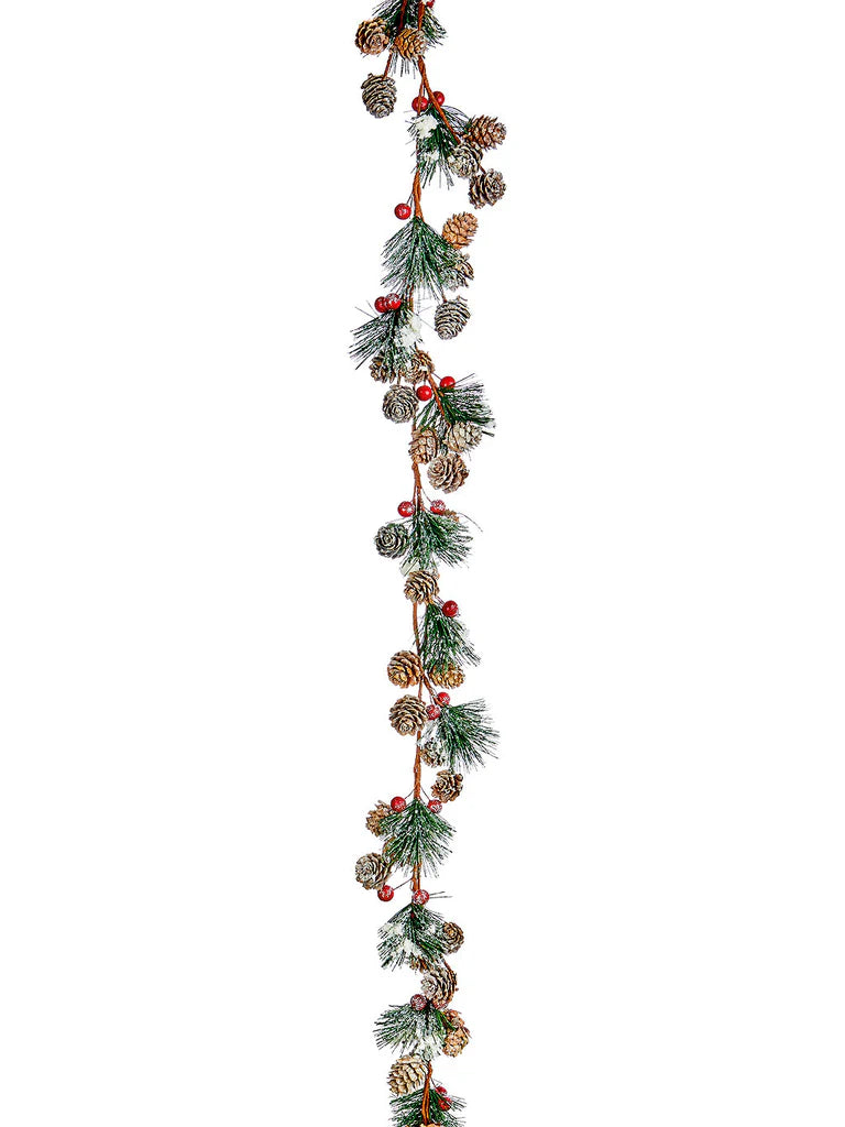 1.2m Natural Frosted Cone with Berries Garland