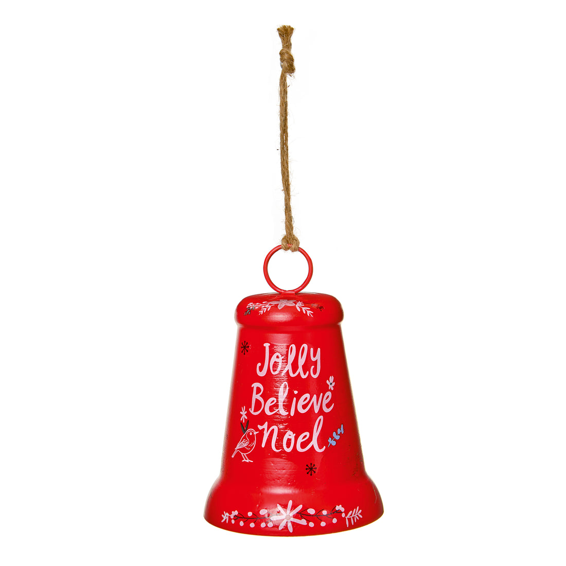 22cm Red Metal Bell with Robins