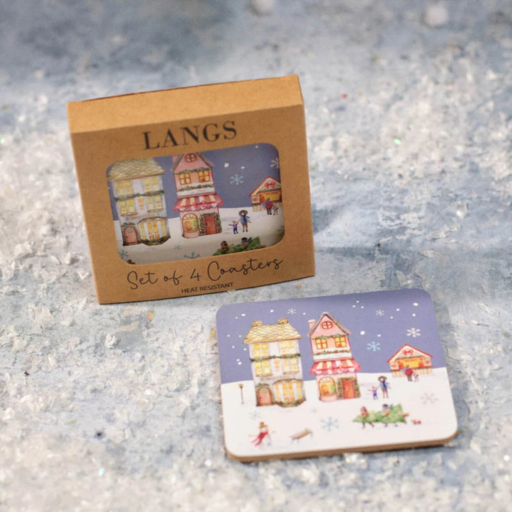 Christmas Market Scene With Heat Resistant Coaster Box Of 4