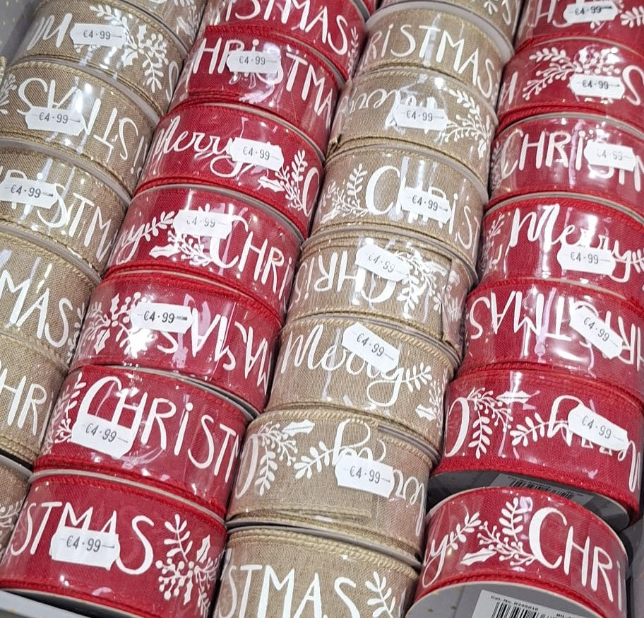 3.5cm x 5m Merry Christmas Ribbons - Assorted