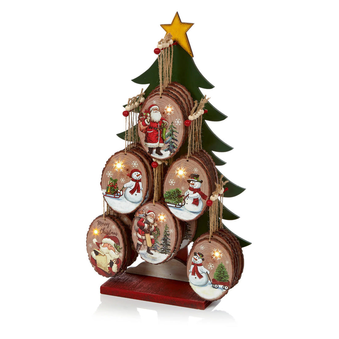 12cm Lit Wooden Tree Decoration