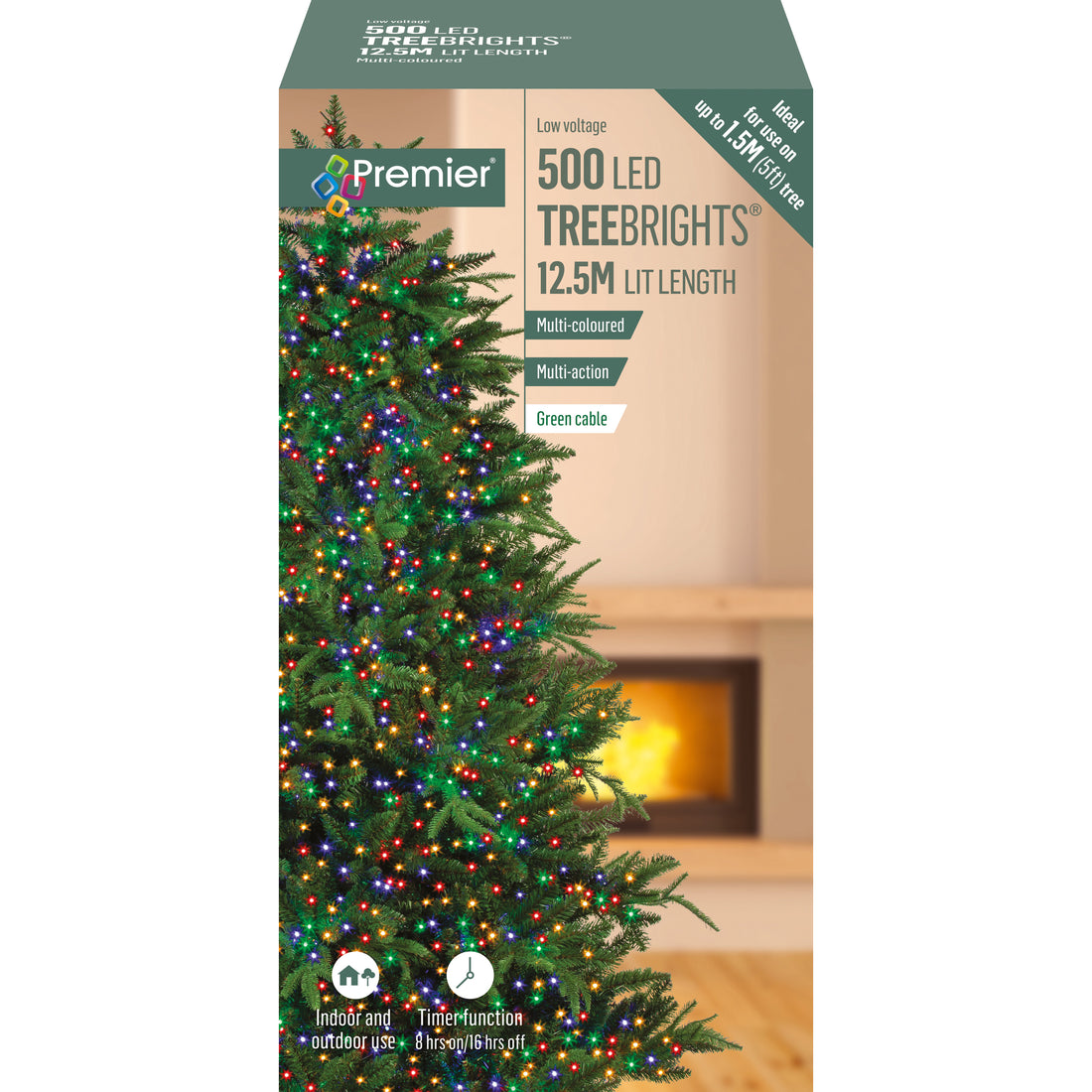 500 Multi Action LEDs TreeBrights with Timer - Multi-Coloured