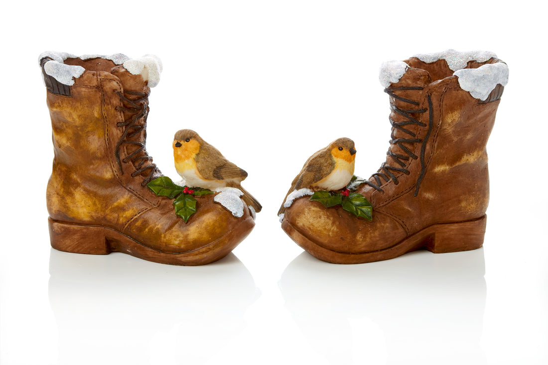 Christmas Boot Ornament with Robin