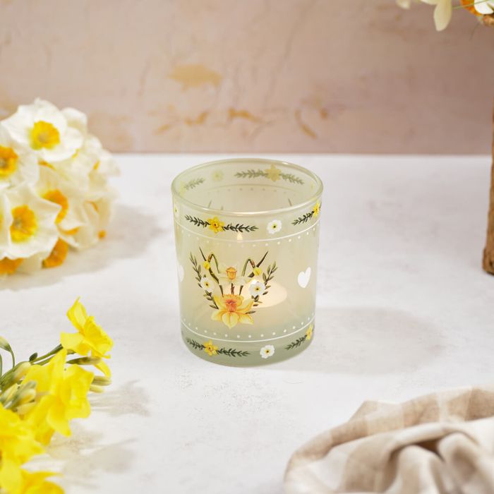 Floral Serenade Green Daffodil Milky Glass Light