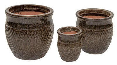 Glazed Grille Falling Brown Ceramic Pot