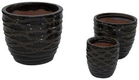 Glazed Hori Wave Falling Brown Ceramic Pot