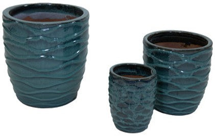 Glazed Hori Wave Moss Green Ceramic Pot
