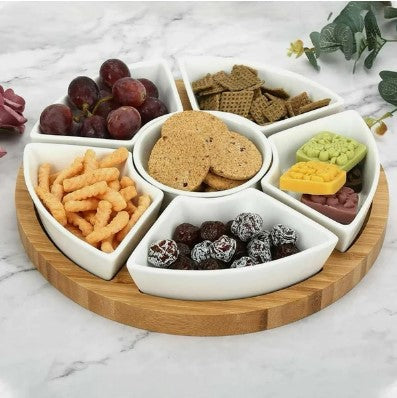 Lazy Susan Rotating Bamboo With Ceramic Dishes – homeland-ie