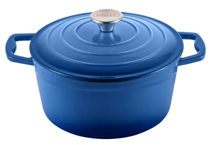 Steelex Blue Round Cast Iron Casserole Dish 20cm
