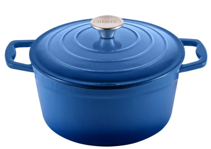 Steelex Blue Round Cast Iron Casserole Dish 25cm 4.7 L