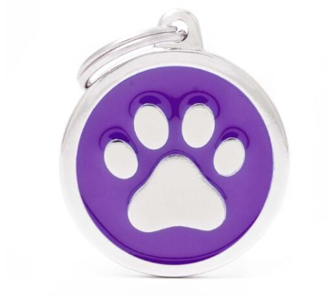 MY FAMILY Big Circle Purple Paw ID Tag