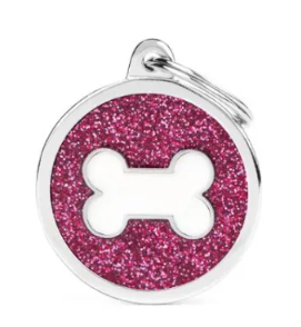 My Family Big White Bone In Pink Glitter Circle ID Tag– Shine Collection