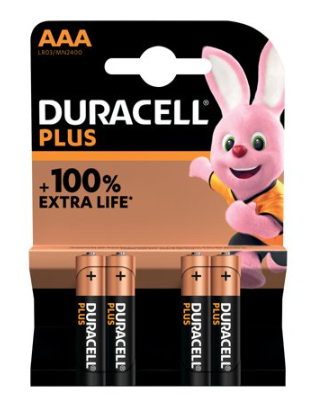 Duracell Plus AAA Battery Alkaline 100% Extra Life Pack of 4