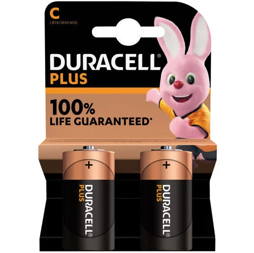 Duracell Plus C Battery Alkaline 100% Life Pack of 2