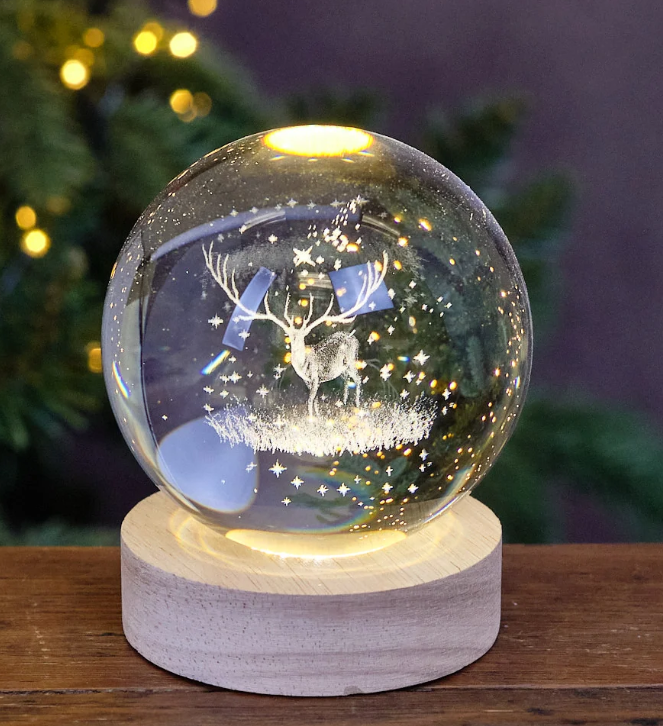 8cm USB 3D Etched Glass Ball Reindeer