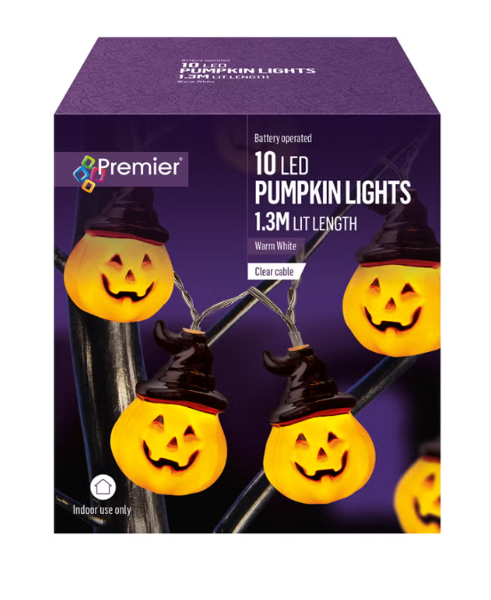 Premier Decorations Battery Operated 10 LED Pumpkin Witches Lights