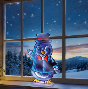 40cm LED Tabletop Infinity Mirror, Penguin with Top Hat & Bow