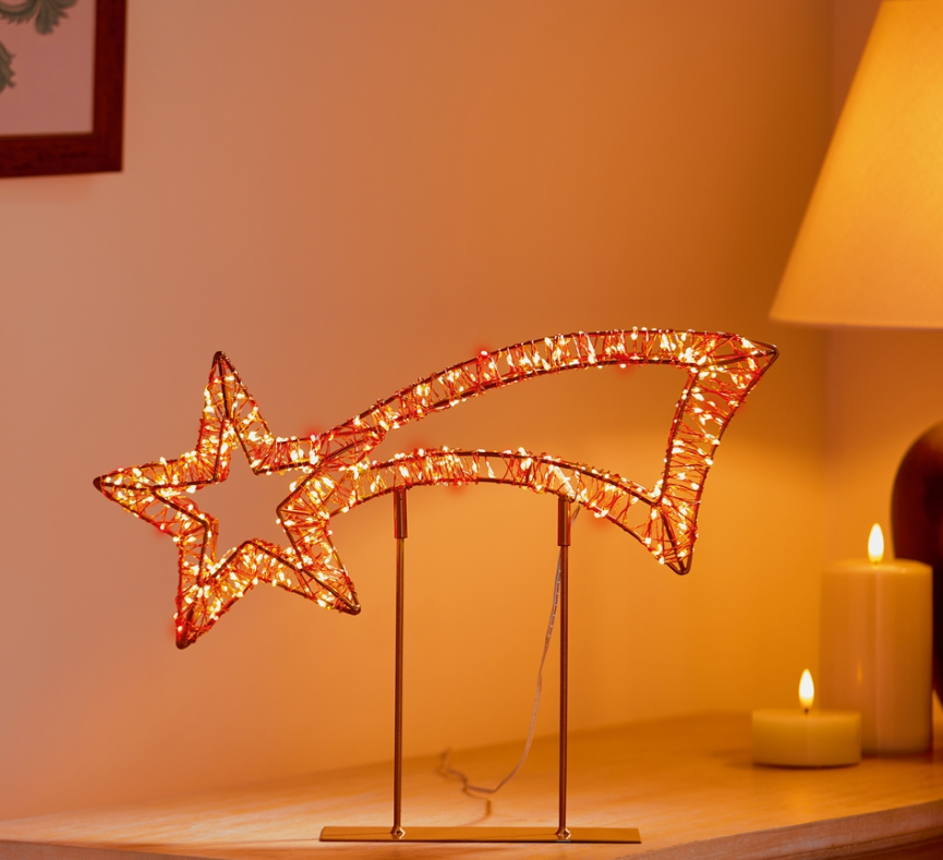 Premier Gold Table Top Shooting Star with 500 Red and Warm White LEDs (45cm)