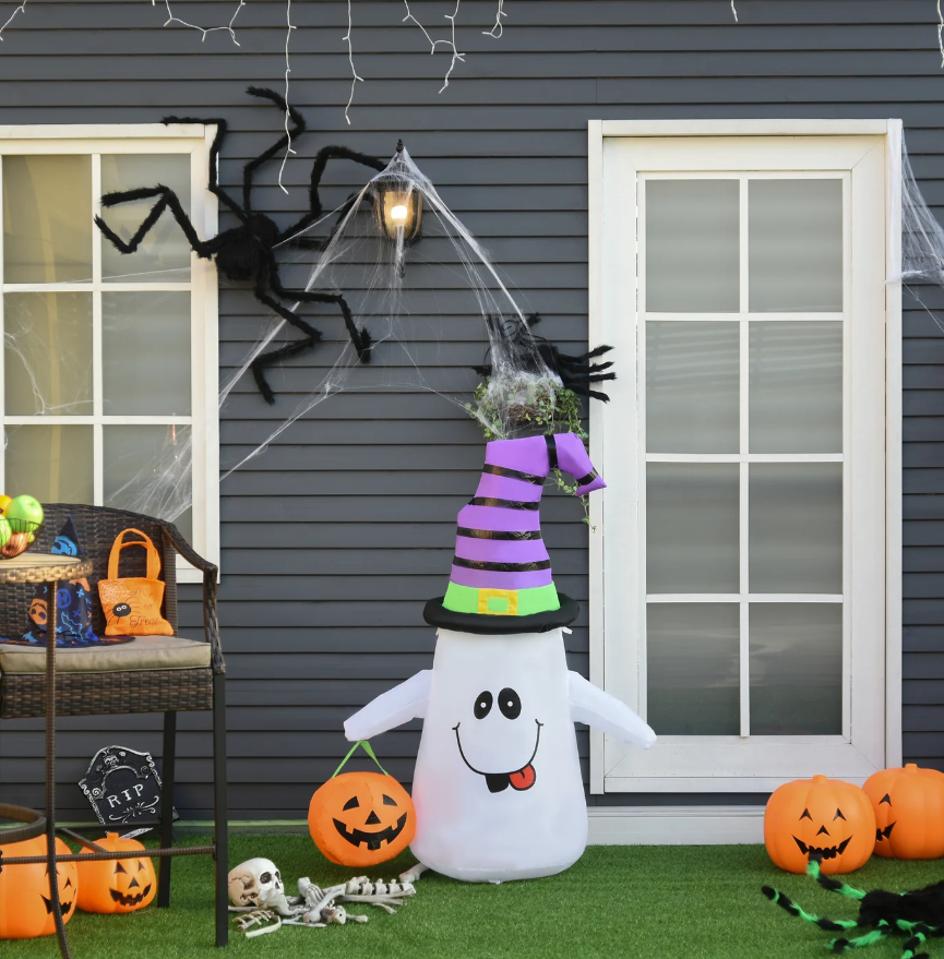 1.2m Inflatable Witch Ghost with Pumpkin & LED Lights