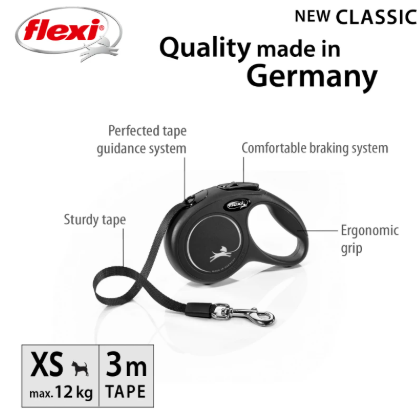 Flexi Classic Xs Black Cord Lead 3M