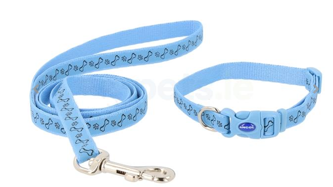 Ancol Small Bite Puppy Collar & Lead Set Paw & Bone Print