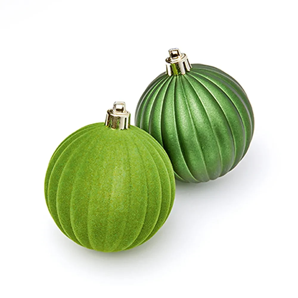 Dark Green Flock & Matt Pumpkin Baubles - 4 Pack - 80mm