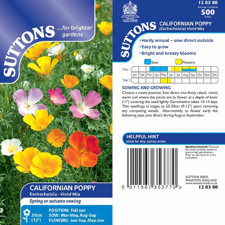 Poppy Californian Vivid Mix Flower Seeds