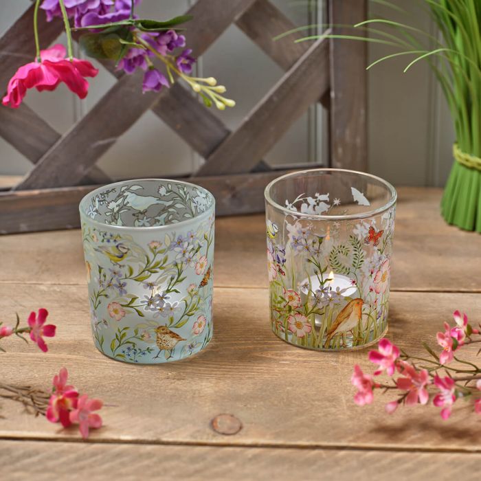 Garden Birds Floral Mixed Birds Tealight Holder 2 Asst
